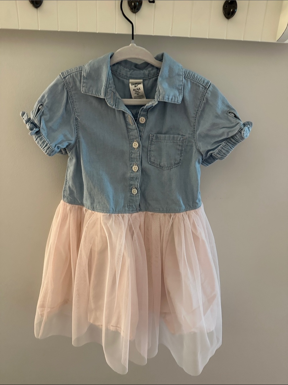 OshKosh B'gosh Light Blue Chambray Top with Blush Tulle Skirt Dress 4T
